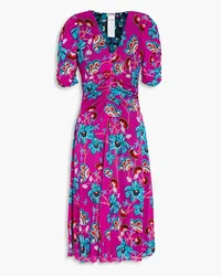 Diane von Furstenberg Koren reversible ruched floral-print stretch-mesh dress - Purple Purple