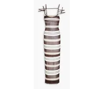 Striped ribbed-knit maxi dress - Brown
