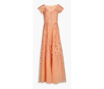 Embellished embroidered tulle gown - Orange