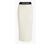 Shirred printed cotton-blend jersey midi skirt - White