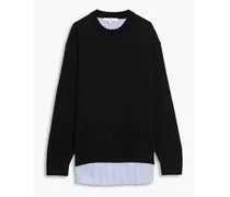 Striped cotton-poplin and wool sweater - Black