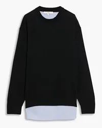 tibi Striped cotton-poplin and wool sweater - Black Black