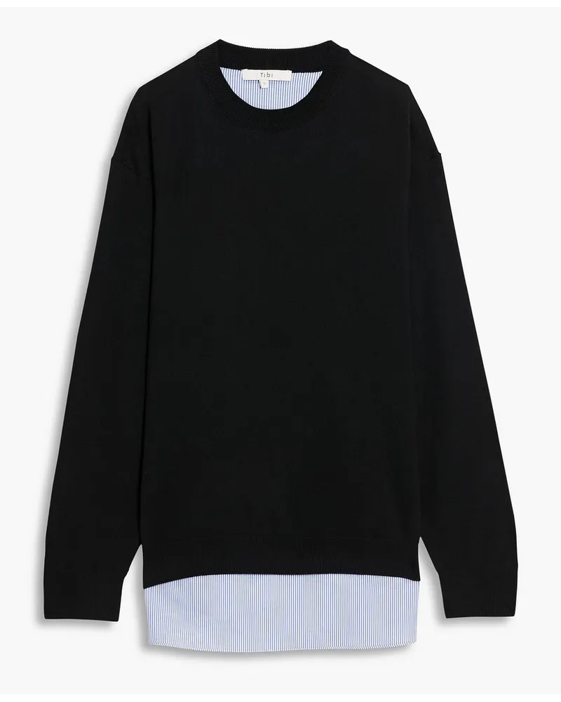 tibi Striped cotton-poplin and wool sweater - Black Black