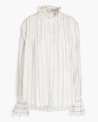 Claudie Pierlot Ruffled striped cotton and linen-blend shirt - Neutral Neutral