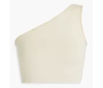 One-shoulder stretch-pique top - White