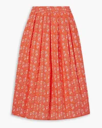 BATSHEVA Laura Ashley Eres pleated floral-print cotton-poplin midi skirt - Orange Orange