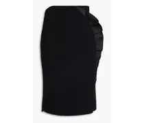 Ruffled satin-trimmed knitted pencil skirt - Black