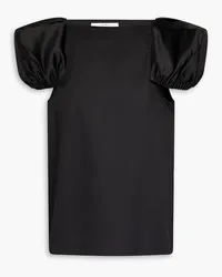 tibi Satin-paneled cotton-poplin top - Black Black