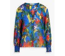 Alice Olivia - Lang gathered floral-print cotton and silk-blend voile shirt - Blue