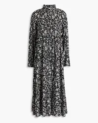 Ganni Floral-print crepe midi dress - Black Black