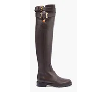 Bowrap buckled leather over-the-knee boots - Brown
