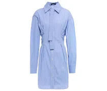 Blaise tie-neck striped cotton-poplin mini shirt dress - Blue