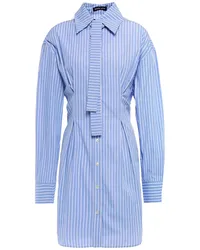 Markus Lupfer Blaise tie-neck striped cotton-poplin mini shirt dress - Blue Blue