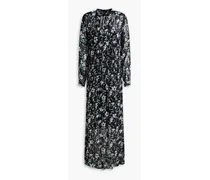 Calista shirred metallic floral-print chiffon maxi dress - Black