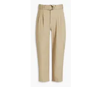 Tapered cropped cotton-blend twill pants - Neutral