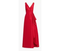 Wrap-effect pleated silk-faille gown - Red
