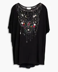 Camilla Crystal-embellished printed stretch modal-blend jersey top - Black Black