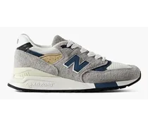 New Balance Made in USA 998 Core rubber-trimmed leather, mesh and suede sneakers - Gray Gray