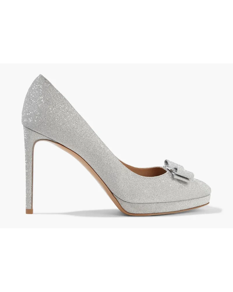 Ferragamo Osimo bow-embellished glittered woven platform pumps - Metallic Metallic