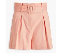Ashford belted pleated linen-blend shorts - Orange