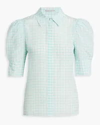 Alice + Olivia Alice Olivia - Willa houndstooth silk crepe de chine shirt - Blue Blue