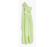 BONDI BORN St Tropez one-shoulder gathered cotton-poplin maxi dress - Green Green