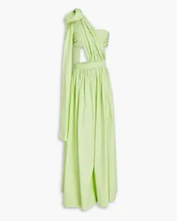 BONDI BORN St Tropez one-shoulder gathered cotton-poplin maxi dress - Green Green