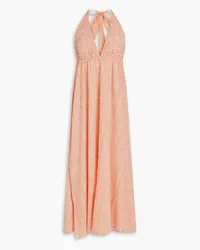 Heidi Klein Printed cotton-mousseline halterneck maxi dress - Orange Orange