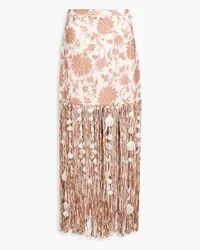 Zimmermann Fringed floral-print linen maxi skirt - Brown Brown