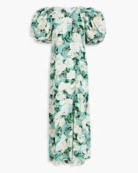 ROTATE Birger Christensen Cutout floral-print satin-jacquard midi dress - Blue Blue