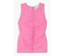 Ruched cotton-blend crepon tank - Pink