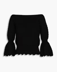 Autumn Cashmere Off-the-shoulder pointelle-knit cotton sweater - Black Black