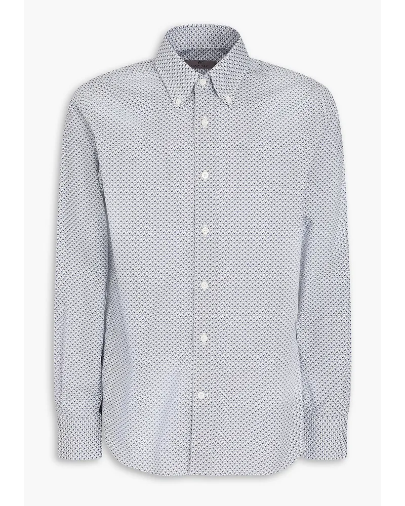 Canali Printed cotton-poplin shirt - Blue Blue