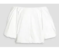 Off-the-shoulder gathered cotton-taffeta blouse - White