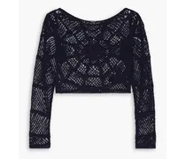 Cropped crochet-knit wool-blend sweater - Black