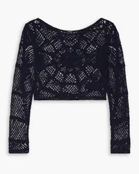 Balmain Cropped crochet-knit wool-blend sweater - Black Black