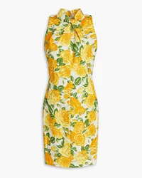 Black Halo Zana twisted floral-print crepe dress - Yellow Yellow