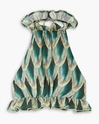 AGUA BENDITA Nardo Pluma ruffled printed linen halterneck top - Green Green