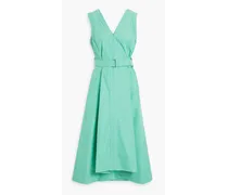 Belted cotton-blend poplin midi dress - Green