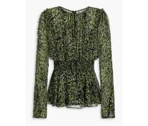Shirred floral-print chiffon blouse - Black