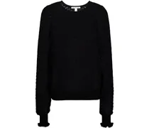 Ruffled pointelle-knit cotton sweater - Black