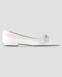 Mach & Mach Double Bow crystal-embellished satin point-toe flats - White White