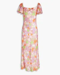 Olivia Rubin Amelia ruffled printed satin midi dress - Pink Pink