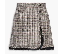 Ruffle-trimmed metallic tweed mini wrap skirt - Neutral