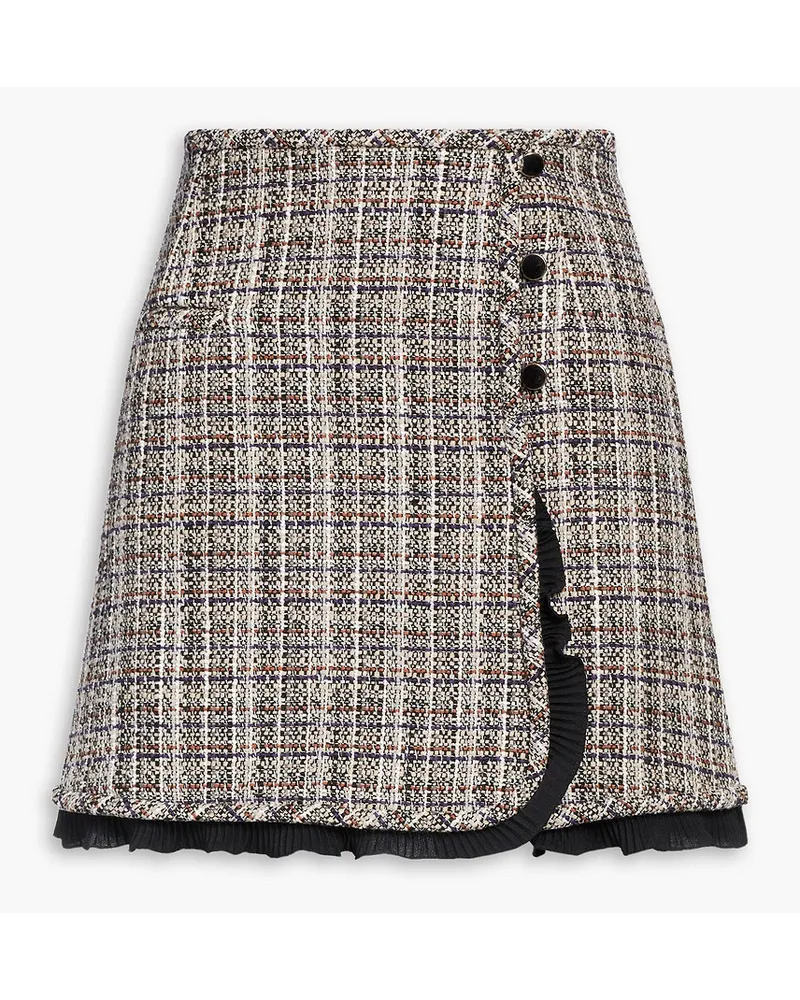 Sandro Ruffle-trimmed metallic tweed mini wrap skirt - Neutral Neutral