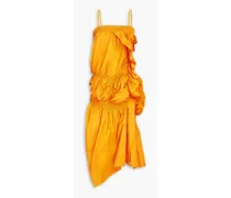 Ruffled shirred taffeta midi dress - Yellow