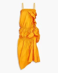 Dries van Noten Ruffled shirred taffeta midi dress - Yellow Yellow