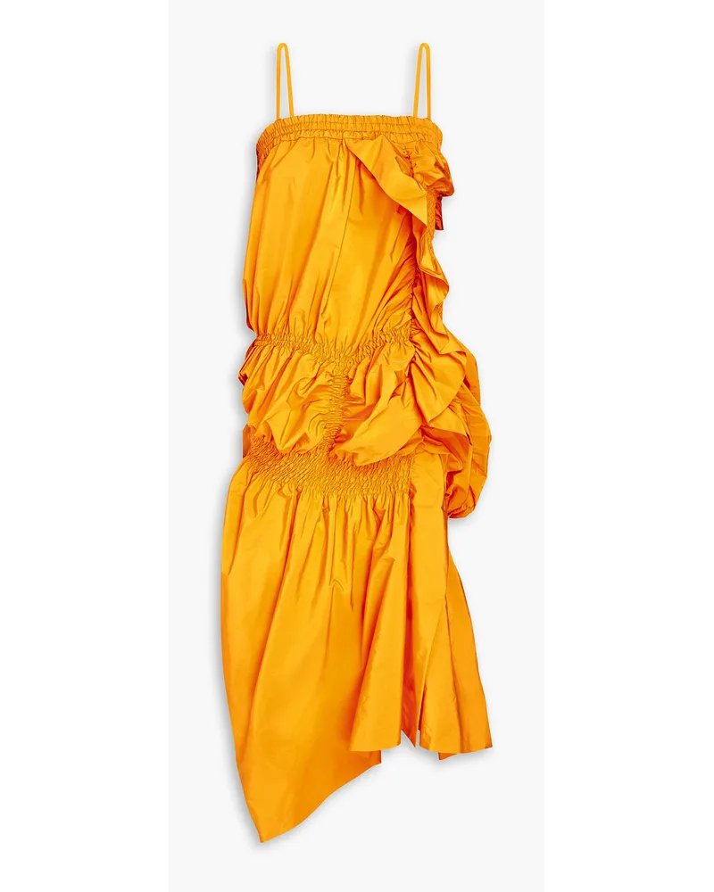 Dries van Noten Ruffled shirred taffeta midi dress - Yellow Yellow