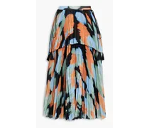 Printed plissé-crepe midi skirt - Orange