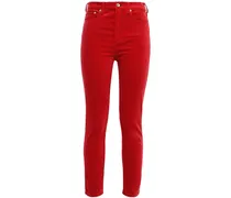 Cropped cotton-blend velvet skinny pants - Red